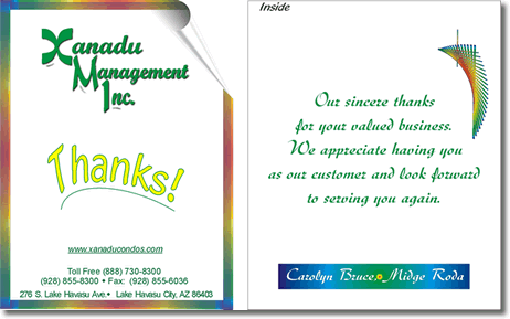 Xanadu Management Customer Thank You Cards
